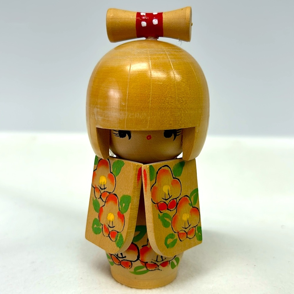Vintage hand-made 5” wooden Kokeshi Doll  made in Japan